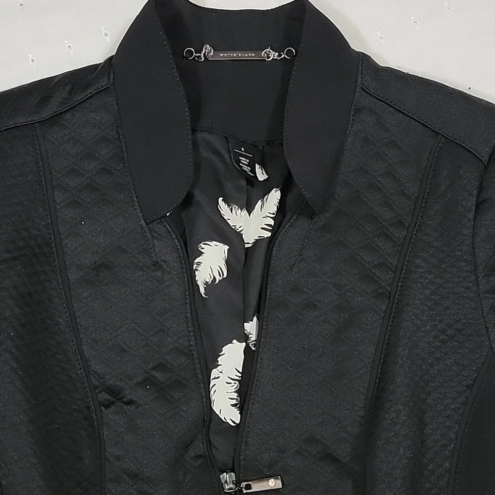 White House Black Market Black Quilted Peplum Zip‎ Up Blazer Jacket Size 6
